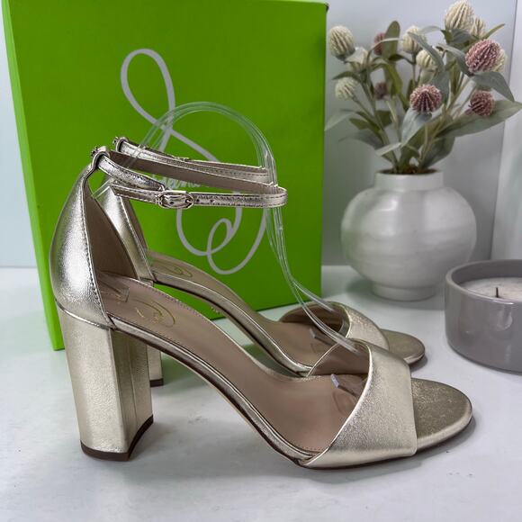 Sam Edelman Robyn Leather Ankle Strap Heel Gold I3433L4700 Women's 11M Tried On - Picture 3 of 11